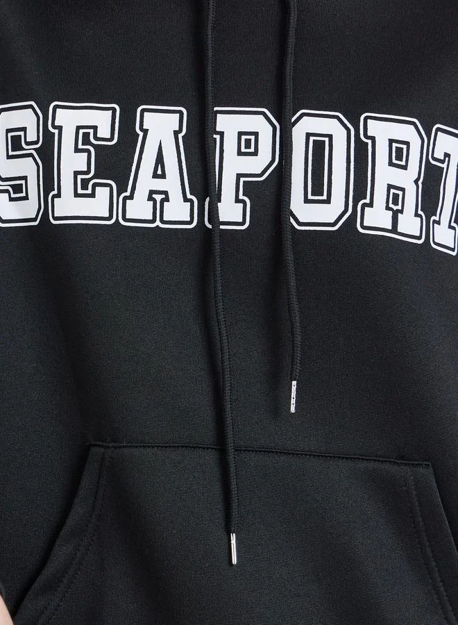 Styli Women Black Graphic Printed Oversize Hoodie