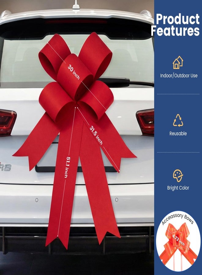 Isaspire فيونكة سيارة كبيرة حمراء من إيساسباير، 30 بوصة، فيونكة شريطية عملاقة لتزيين السيارة، وتغليف الهدايا الكبيرة، وحفلات أعياد الميلاد، وعيد الميلاد، وحفلات الزفاف، وتزيين المنزل الجديد - Image 2