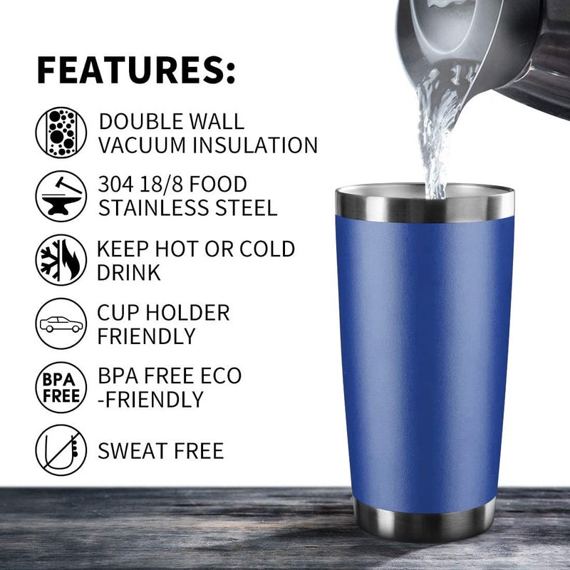 EcoMozz EcoMozz 20oz Tumbler Stainless Steel Vacuum Insulated Mug with Lid  Double Wall Travel Mug  Durable Powder Coated Coffee Cup  Suitable for Ice Drinks and Hot Beverage (New Blue 1 pack) - Image 5