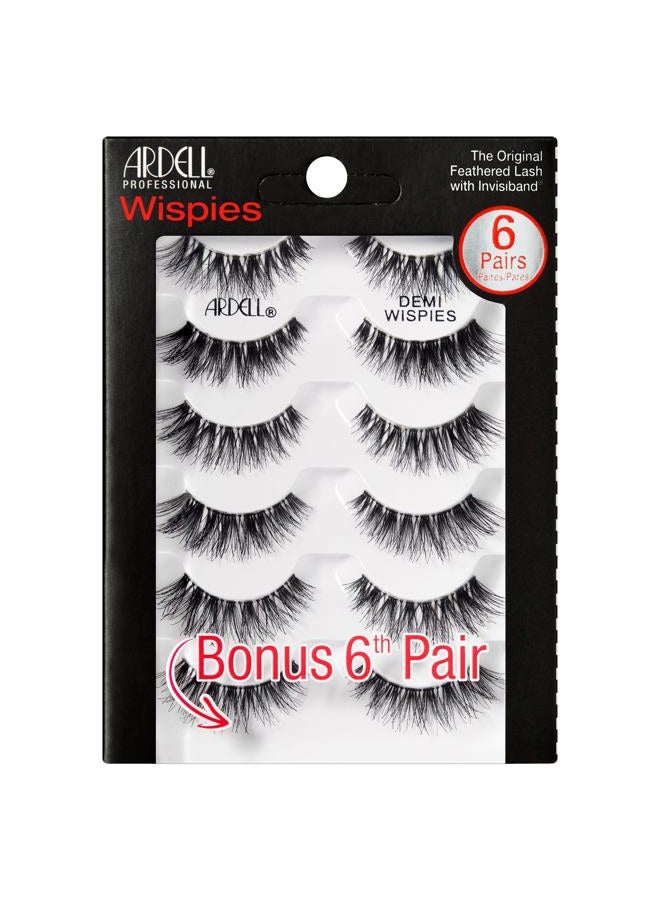 ARDELL رموش ديمي ويزبي - سوداء، الرموش الأصلية الريشية، رموش ديمي قابلة لإعادة الاستخدام بشريط إنفزيباند، 6 أزواج، 1 عبوة - Image 1