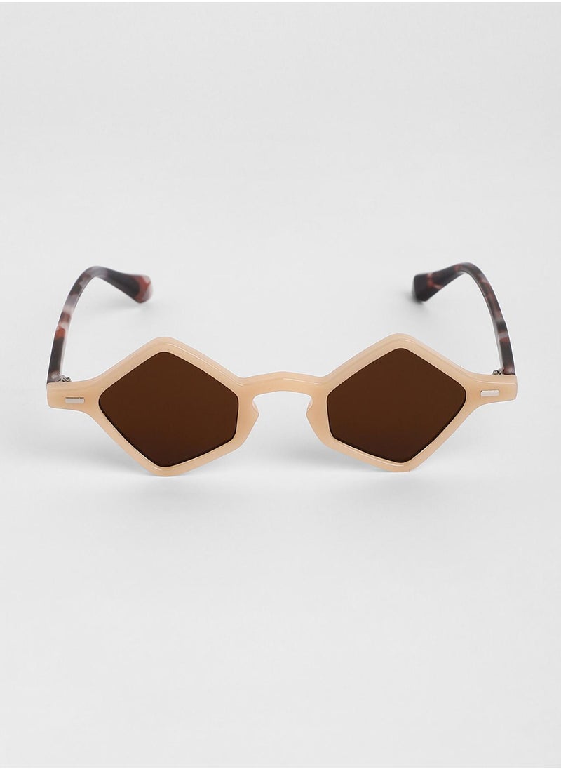 Haute Sauce - The Clique Geometric Sunglasses - Saltbox Beige - Image 1