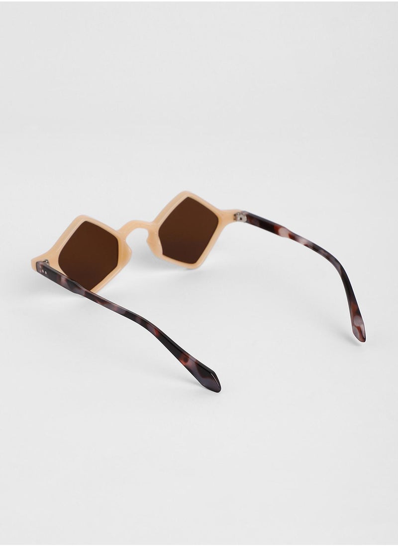 Haute Sauce - The Clique Geometric Sunglasses - Saltbox Beige - Image 1