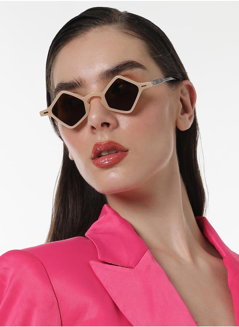Haute Sauce - The Clique Geometric Sunglasses - Saltbox Beige - Image 1