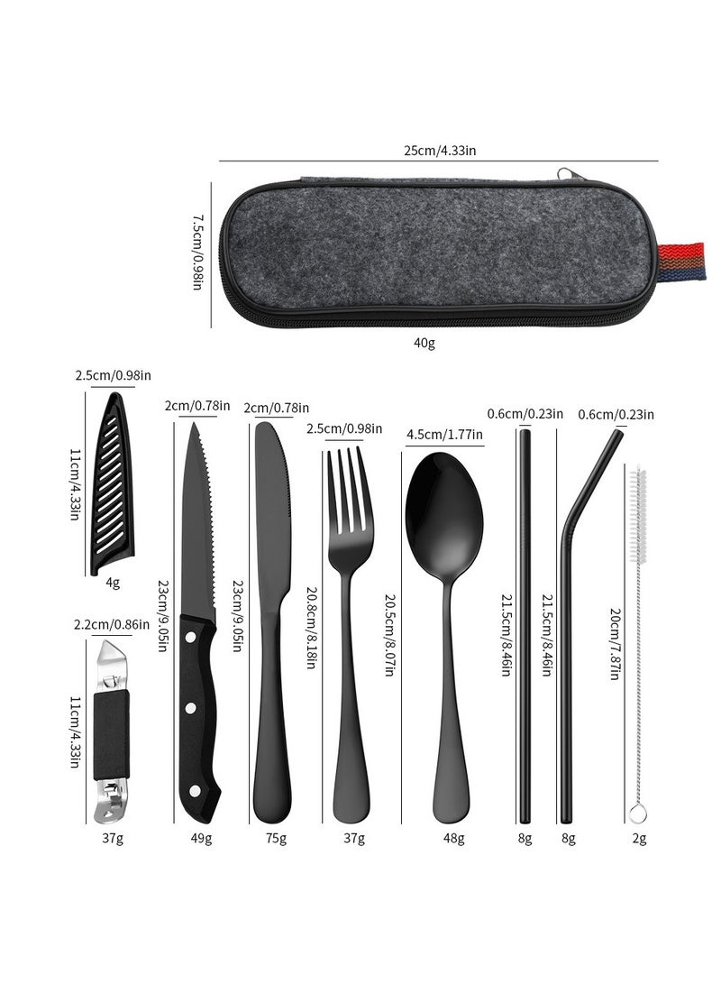 KUYING Outdoor Portable Tableware Set Camping Picnic Stainless Steel knife Fork Spoon 9-Piece Set  - Image 2