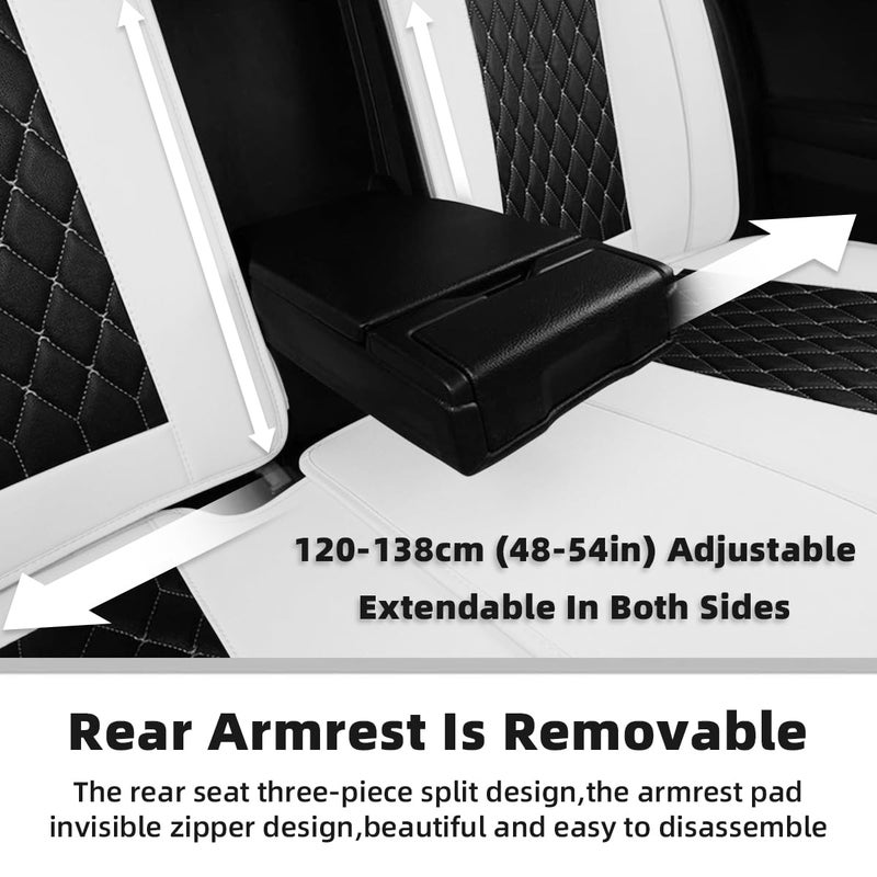 SanQing Car Seat Covers Full Set, Super Luxurious Heavy Duty Waterproof Leather Automotive Vehicle Cover for Cars SUV Pick-up Truck, Universal Non-Slip black white Seat Car Accessories (Full Set/White) - Image 5