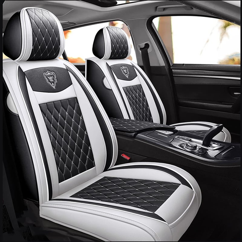 SanQing Car Seat Covers Full Set, Super Luxurious Heavy Duty Waterproof Leather Automotive Vehicle Cover for Cars SUV Pick-up Truck, Universal Non-Slip black white Seat Car Accessories (Full Set/White) - Image 1