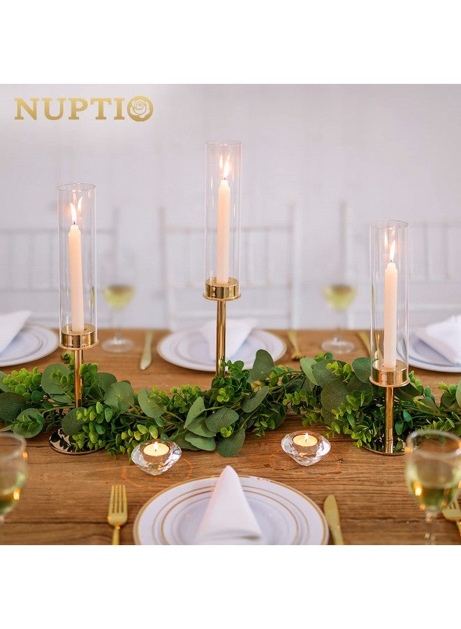 NUPTIO Nuptio Glass Hurricane Candle Holder for Taper Candles 6 Pcs Candlestick Holders Long Stem Candle Holders for Tabletop Centerpiece Home Wedding Decor Cylinder Candle Stand Windproof 14" 16" 18"  - Image 1