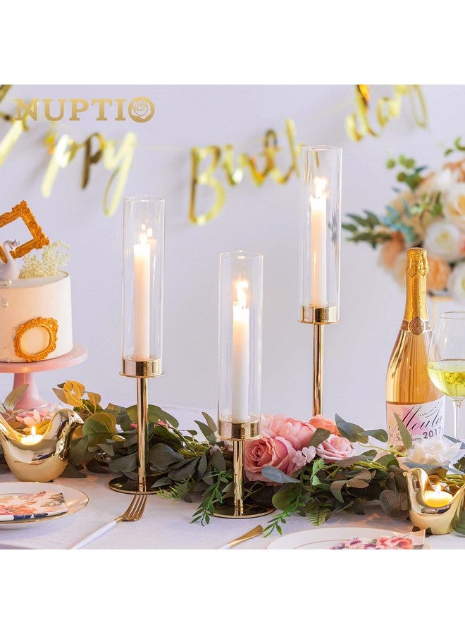NUPTIO Nuptio Glass Hurricane Candle Holder for Taper Candles 6 Pcs Candlestick Holders Long Stem Candle Holders for Tabletop Centerpiece Home Wedding Decor Cylinder Candle Stand Windproof 14" 16" 18"  - Image 2