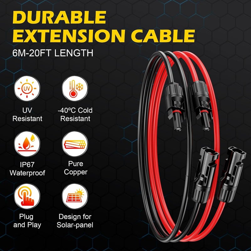OWINUSTECH 20Ft Solar Cable Solar ExtensionCable,10AWG Solar Panel Extension Cable with Female and Male Connectors,Waterproof Solar ExtensionCable Kit (Red and Black). - Image 2