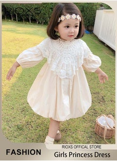RIOXS Girls Cotton A-line Dress with Removable Lace Shawl, Exquisite Round Neck Dress with Buttons Closure on the Back, Cute Princess Dress, Perfect for Both Daily Wear and Party Events  - Image 1