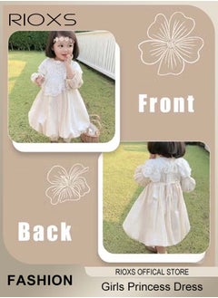 RIOXS Girls Cotton A-line Dress with Removable Lace Shawl, Exquisite Round Neck Dress with Buttons Closure on the Back, Cute Princess Dress, Perfect for Both Daily Wear and Party Events  - Image 5