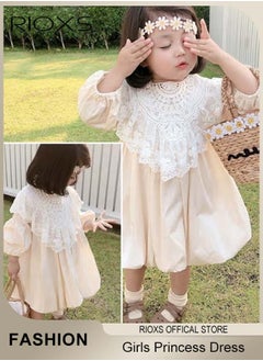 RIOXS Girls Cotton A-line Dress with Removable Lace Shawl, Exquisite Round Neck Dress with Buttons Closure on the Back, Cute Princess Dress, Perfect for Both Daily Wear and Party Events  - Image 3