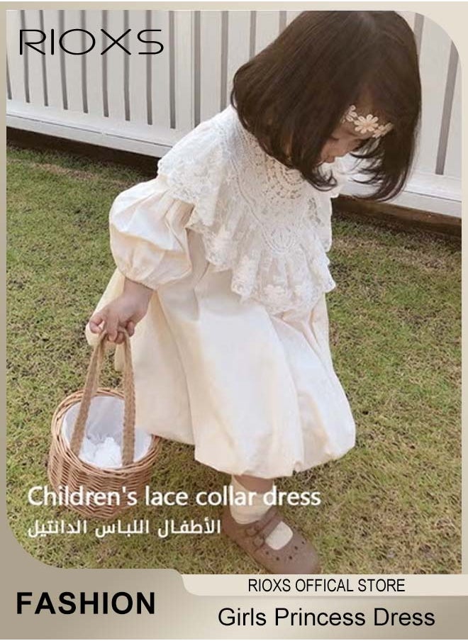 RIOXS Girls Cotton A-line Dress with Removable Lace Shawl, Exquisite Round Neck Dress with Buttons Closure on the Back, Cute Princess Dress, Perfect for Both Daily Wear and Party Events  - Image 4
