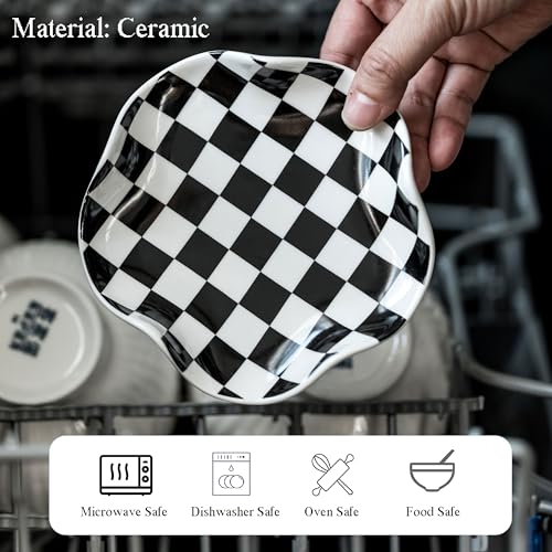 Miamolo Spoon Rest for Stove Top, 5.3in Checkered Spoon Holder Utensil Rest, Ceramic Spoon Rests for Coffee Bar, Kitchen Gadget Cooking Gift for Housewarming - Image 3