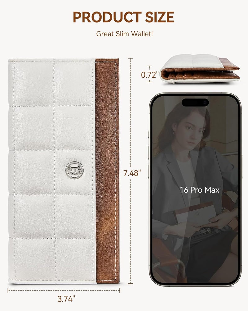 BOSTANTEN Slim Wallet Women RFID Card Holder with Zipper Coin Pocket, S - Beige and Brown, Large, Slim, Bifold, Internal Snap Button Design - Image 4