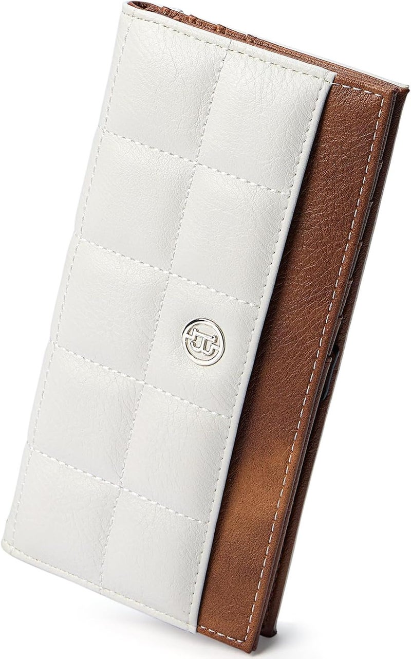 BOSTANTEN Slim Wallet Women RFID Card Holder with Zipper Coin Pocket, S - Beige and Brown, Large, Slim, Bifold, Internal Snap Button Design - Image 1