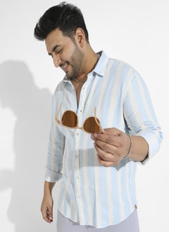 Instafab Plus Men's Light Blue Shadow Striped Shirt  - Image 1