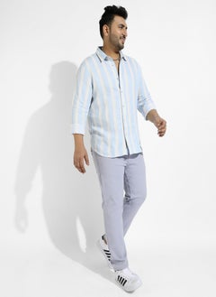 Instafab Plus Men's Light Blue Shadow Striped Shirt  - Image 5