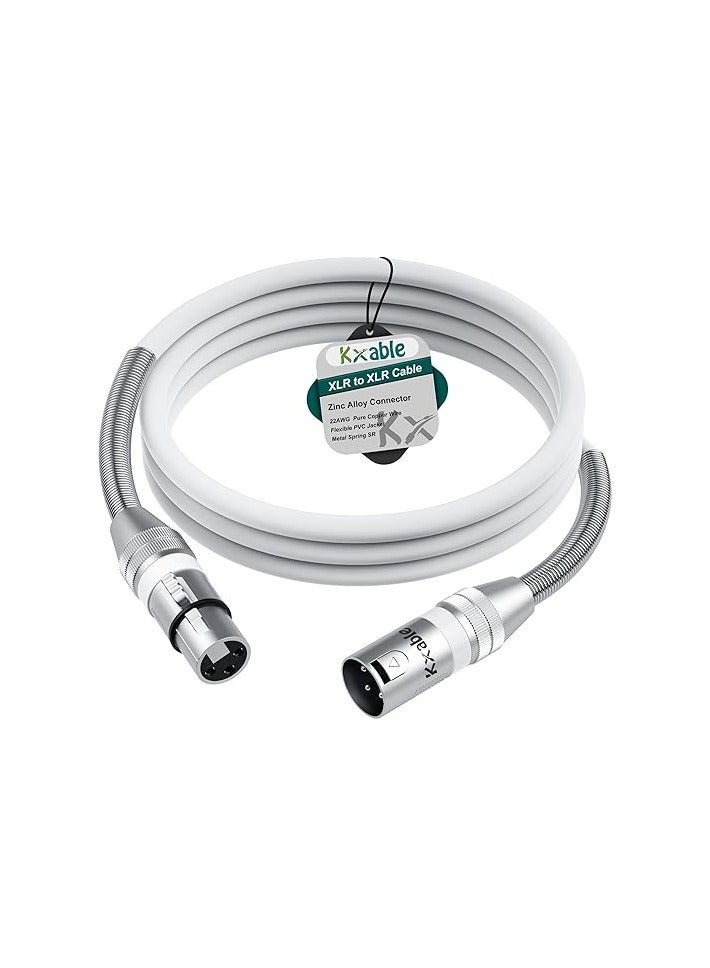 Kxable XLR to XLR Cable 1 Feet, Premium XLR Microphone Cable, Heavy Duty 22AWG OFC XLR Male to Female Cord, 3-Pin Shielded Mic Speaker Cable, Zinc Alloy Connectors, Metal Spring SR, White - Image 1