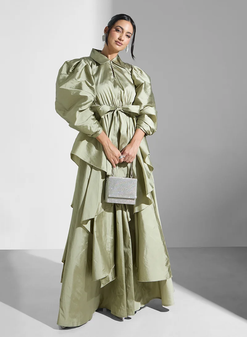 Iyra Ruffled Satin Maxi Dress