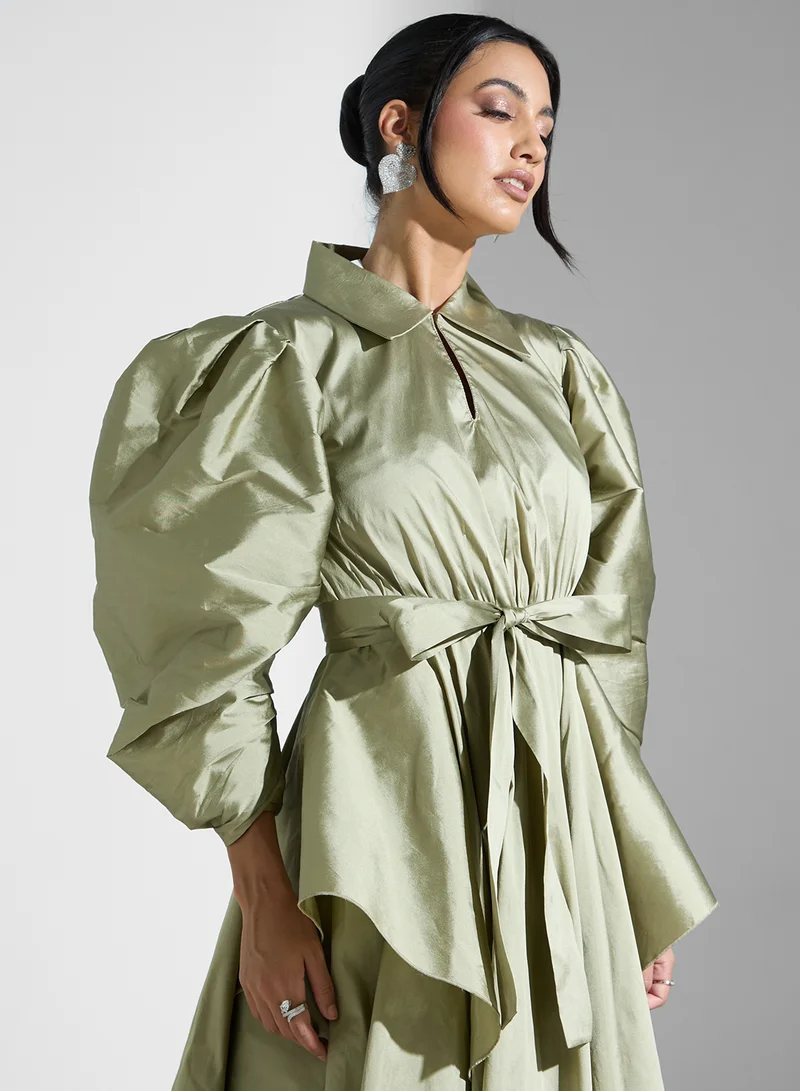 Iyra Ruffled Satin Maxi Dress
