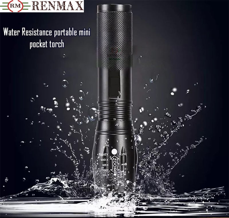 RENMAX LED Pocket Rechargeable 3000mAh 5Modes with Zoom Torch Flash Light Metal 1Pc 300 Lumens - Image 4