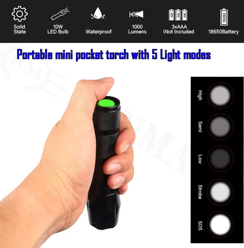 RENMAX LED Pocket Rechargeable 3000mAh 5Modes with Zoom Torch Flash Light Metal 1Pc 300 Lumens - Image 3