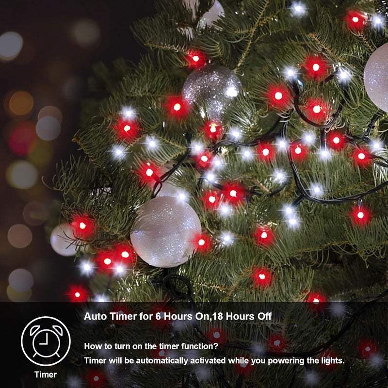 DealBeta 4 Pack Red White Christmas Lights Battery Operated 16.4Ft 50 LED Wreath String Lights Auto Timer Candy Cane Battery String Lights 8 Modes Green Wire Xmas Decor for Christmas Tree Garland - Image 3