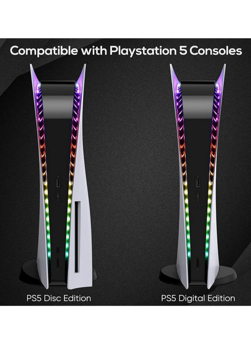 DIY PS5 LED Light Strip Sticker Music Sync RGB Flexible Decoration with Remote Control 8 Colors 400 Lighting Effects Easy Install for Gaming Console Cooler Edge