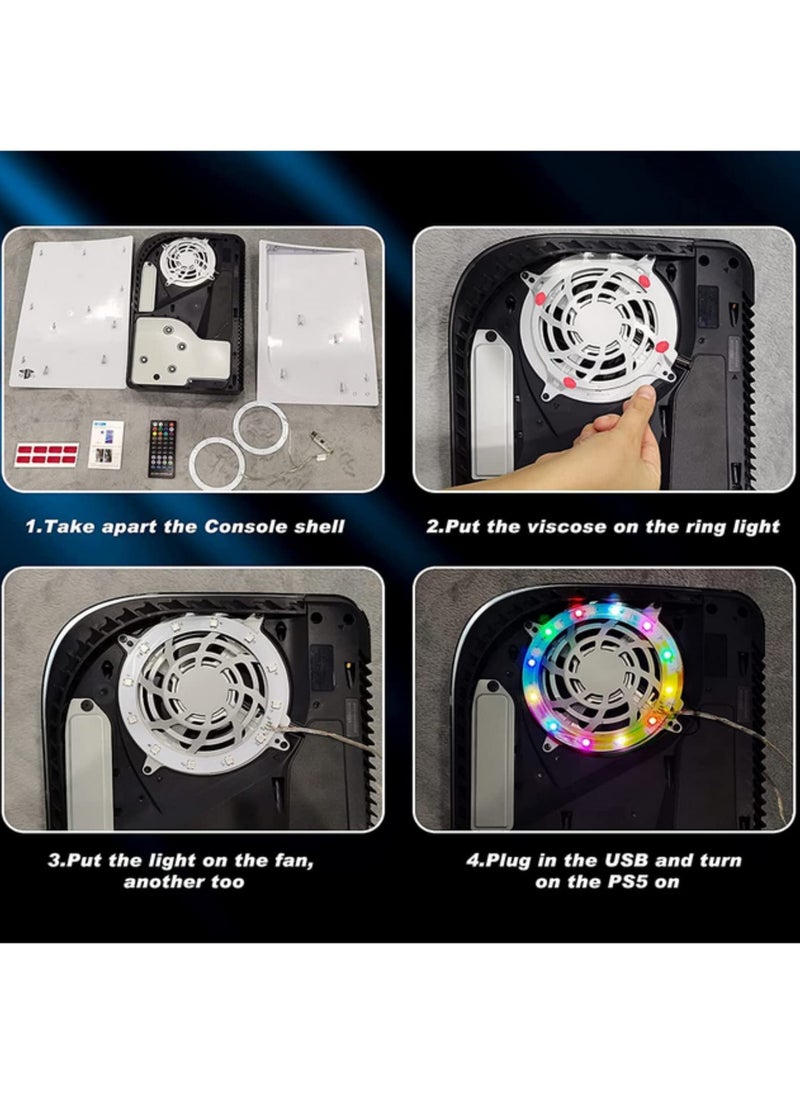 DIY PS5 LED Light Strip Sticker Music Sync RGB Flexible Decoration with Remote Control 8 Colors 400 Lighting Effects Easy Install for Gaming Console Cooler Edge