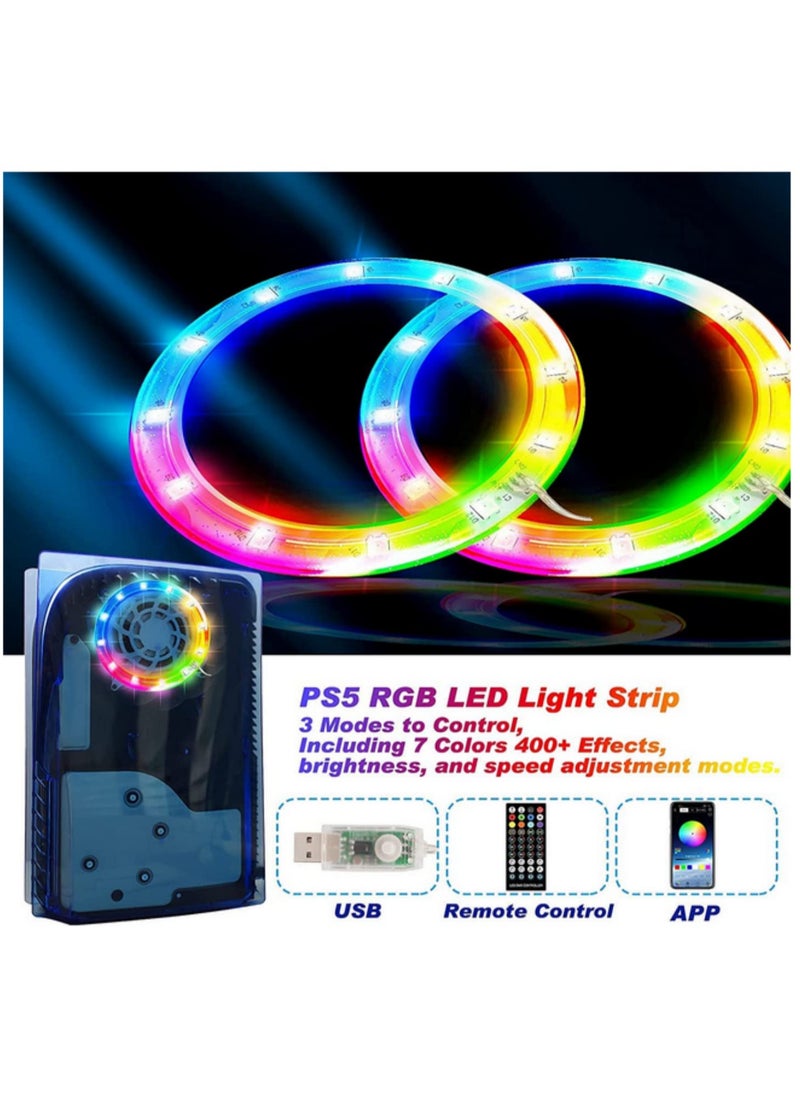 DIY PS5 LED Light Strip Sticker Music Sync RGB Flexible Decoration with Remote Control 8 Colors 400 Lighting Effects Easy Install for Gaming Console Cooler Edge