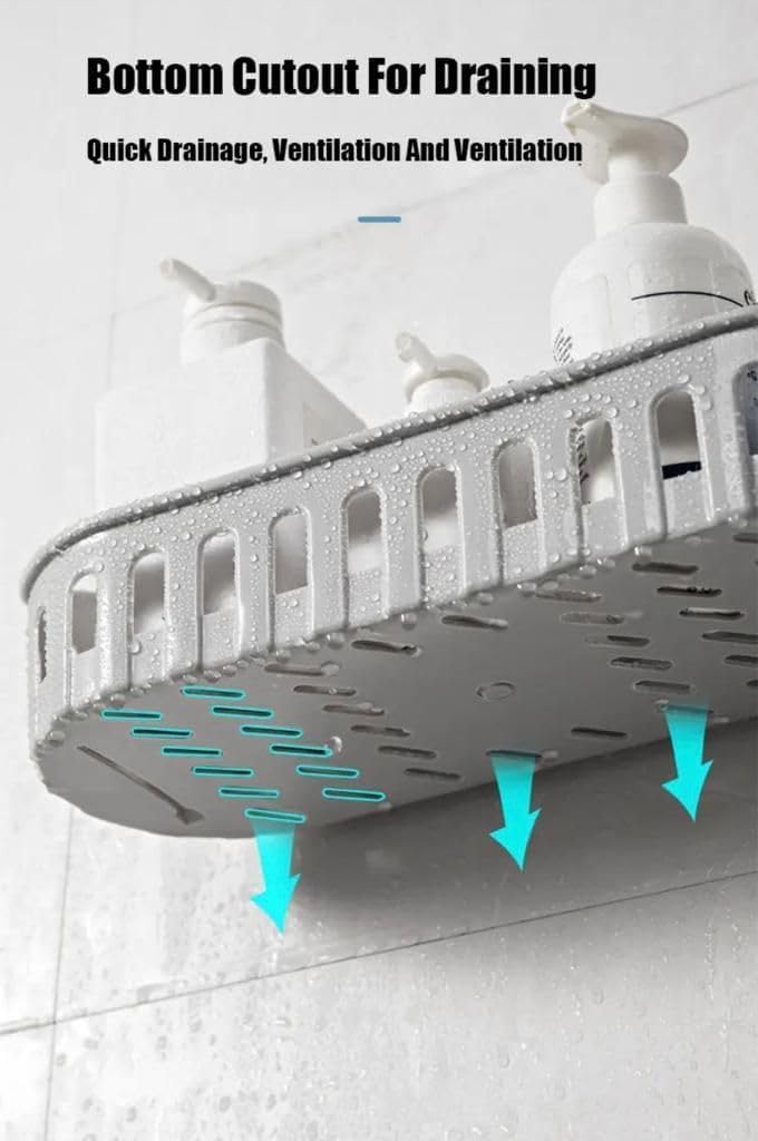 iSTAR Plastic Oval Wall Mounted Shelf with Adhesive Sticker Hook | Multipurpose Shower Rack or Toiletries Storage Organizer for Shampoo, Soap, Hand Wash, Home & Office Bathroom (Multicolour-Set of 2) - Image 3