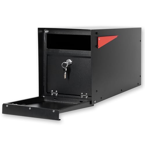 Ilyapa Locking Mailbox with Lock and Key Modern Mailboxes for Outside Post Mount Black Exterior Powder Coated Steel Heavy Duty Welded Mailbox