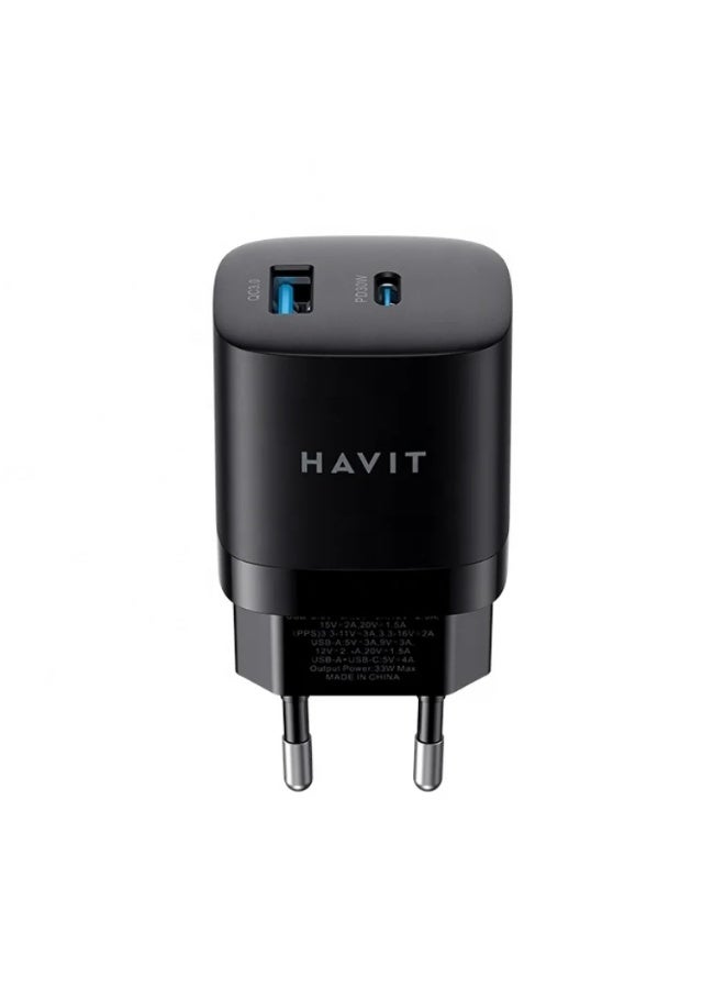 هافيت Havit UC30 Pro شاحن حائط 30 واط GaN – شحن آمن وسريع (USB-C + USB-A) - Image 2
