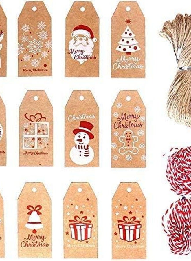 CCINEE 200 Pieces Christmas Kraft Paper Tags, Xmas Brown Kraft Gift Tags with Jute Twine Baker Twine for DIY Arts Crafts … - Image 2