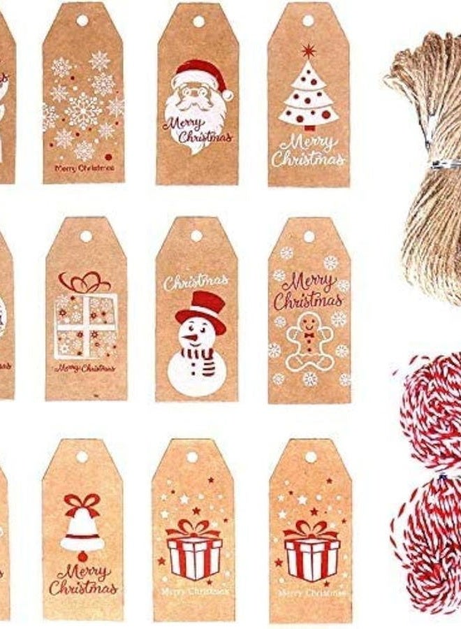 CCINEE 200 Pieces Christmas Kraft Paper Tags, Xmas Brown Kraft Gift Tags with Jute Twine Baker Twine for DIY Arts Crafts … - Image 1
