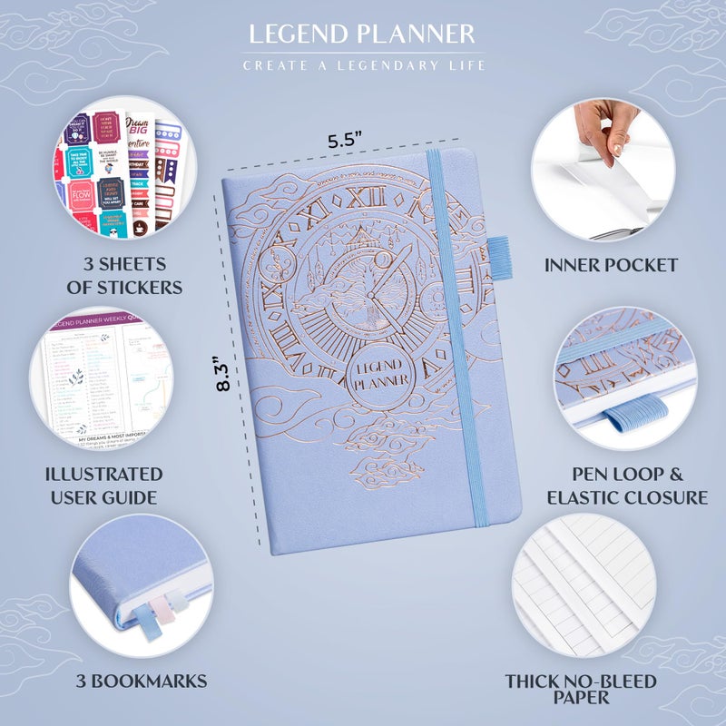 Legend Planner â€“ Weekly & Monthly Life Planner to Hit Your Goals & Live Happier. Organizer Notebook & Productivity Journal. A5 (Periwinkle) - Image 2