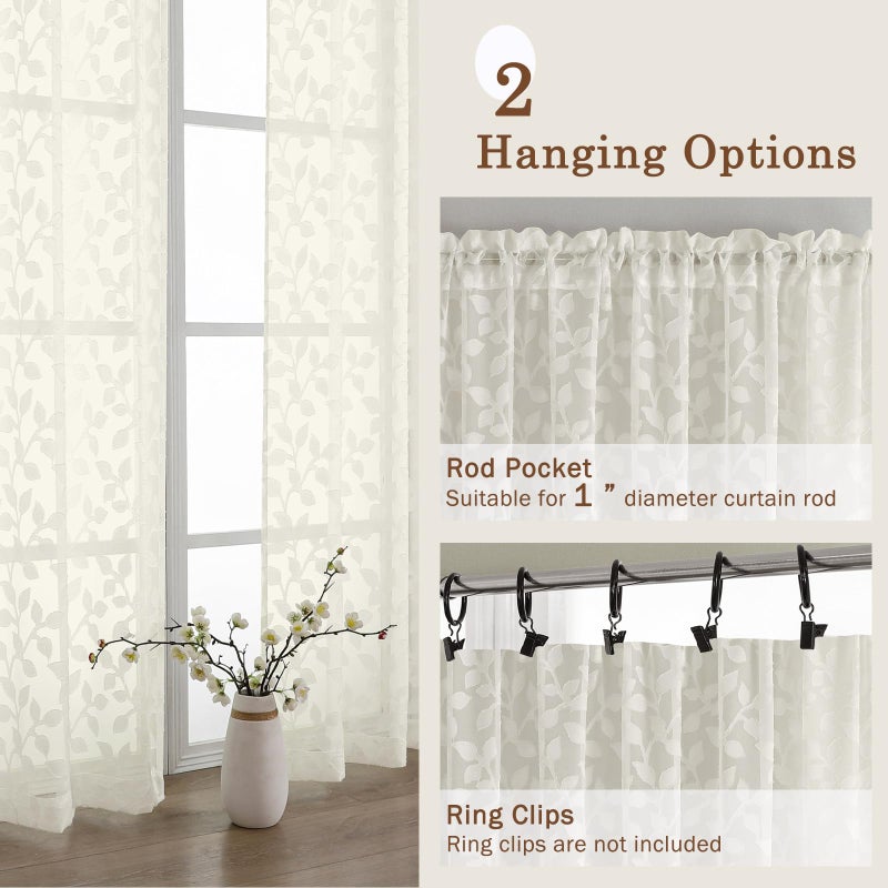 Chyhomenyc Ivory Sheer Curtains 84 Inch Length 2 Panels Set, Light Filtering Tufted Textured Soft Airy Rod Pocket Gentle Leaf Window Treatment Drapes for Bedroom Living Room, 42" Wx84 L, 2PCS - Image 5