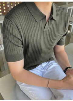 Cool Tarz Cool Style Khaki Men's Ribbed Polo Neck Knit T-Shirt  - Image 3