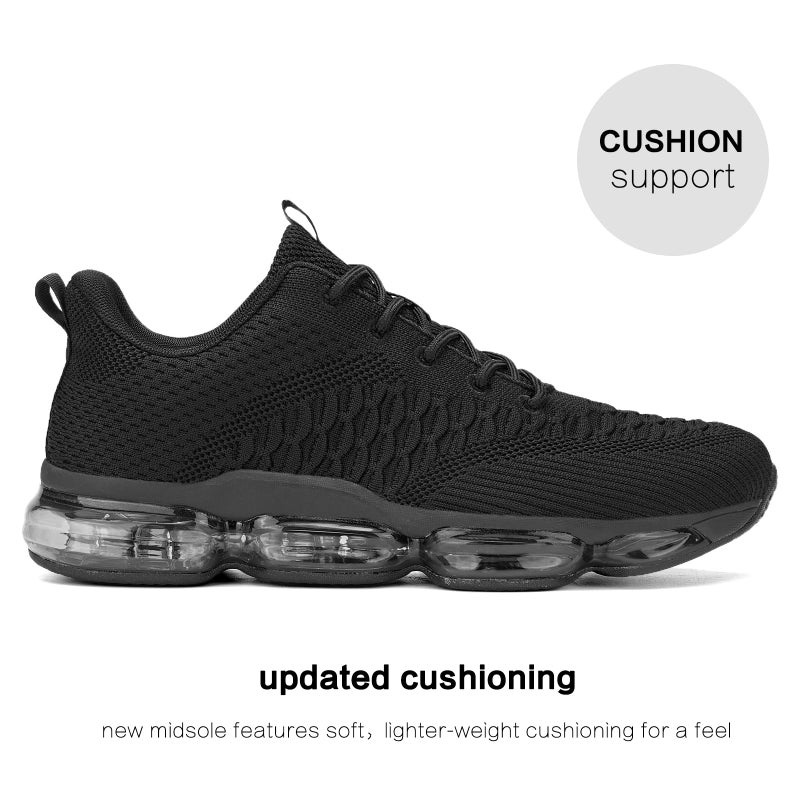 Socviis Men's Air Cushion Running Shoes Breathable Tennis Fashion Sneakers Non Slip Workout Casual Sport Shoes Gym Training Comfortable Walking Shoes All Black - Image 4