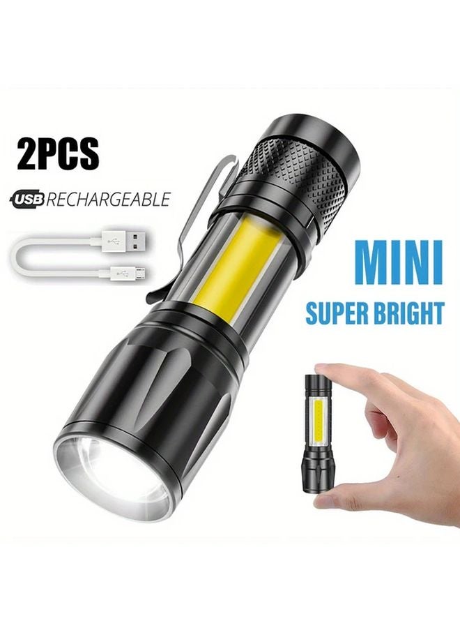 2Pack USB Rechargeable LED Flashlights With COB Side Lamp Bright Zoomable Torch - Image 3