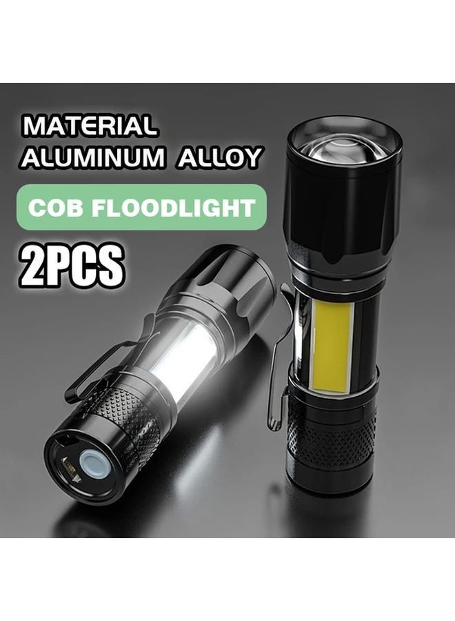 2Pack USB Rechargeable LED Flashlights With COB Side Lamp Bright Zoomable Torch - Image 2