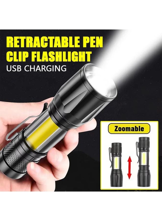 2Pack USB Rechargeable LED Flashlights With COB Side Lamp Bright Zoomable Torch - Image 4