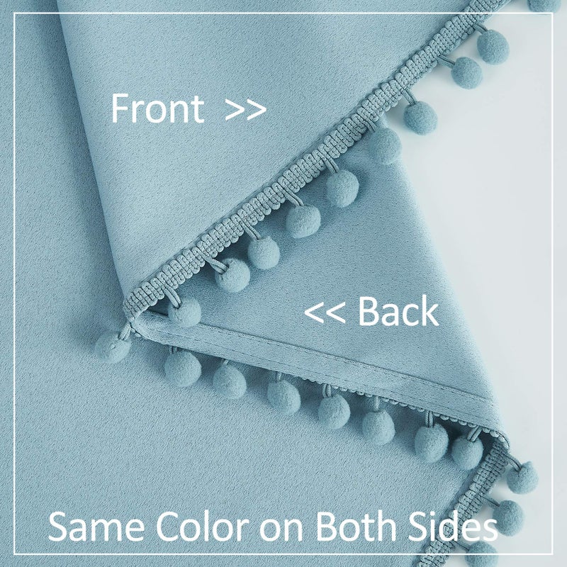 Treatmentex Blue Pom Pom Curtains for Living Room Bedroom 63 inch Thermal Insulated Half Blackout Curtain Drapes for Girls Boys Room Guest Room 52"" w x2 Panels Rod Pocket - Image 5