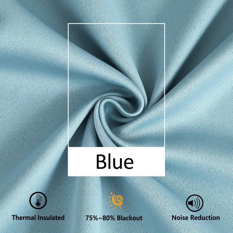 Treatmentex Blue Pom Pom Curtains for Living Room Bedroom 63 inch Thermal Insulated Half Blackout Curtain Drapes for Girls Boys Room Guest Room 52"" w x2 Panels Rod Pocket - Image 4