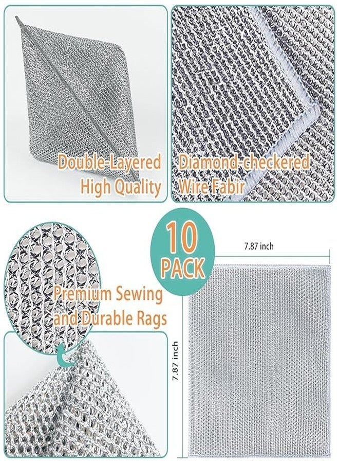 Qitzhaa prime Pack of 10 Double Layer Multipurpose Wire Dishwashing Rags for Wet and Dry Stainless Steel Scrubber Non-Scratch Wire Dishcloth for Washing Dishes Sinks Counters - Image 2