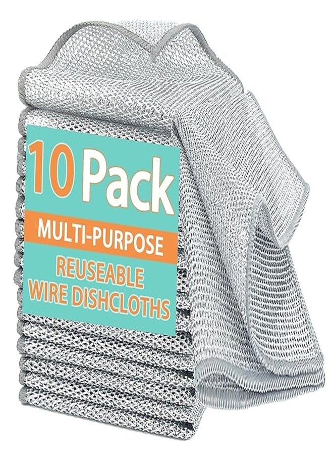 Qitzhaa prime Pack of 10 Double Layer Multipurpose Wire Dishwashing Rags for Wet and Dry Stainless Steel Scrubber Non-Scratch Wire Dishcloth for Washing Dishes Sinks Counters - Image 5
