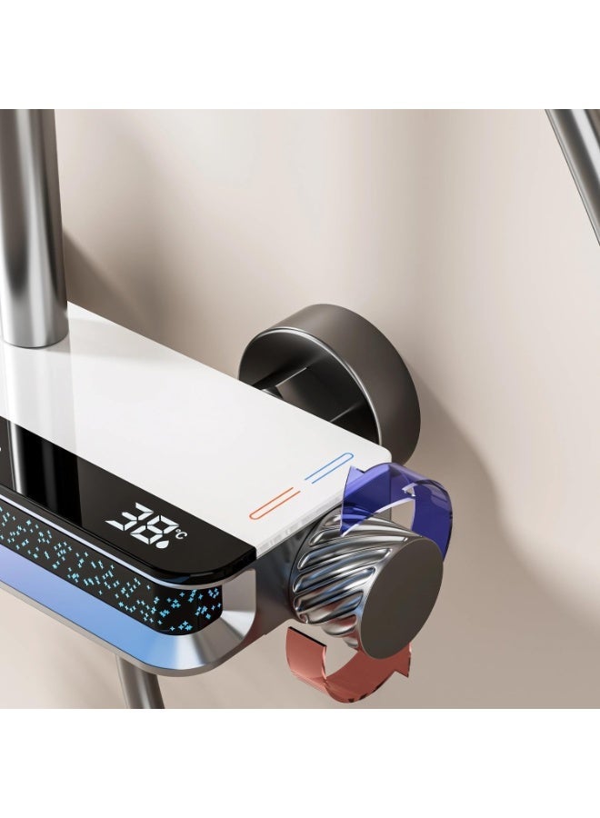 YOUWE7  Shower System Thermostatic Piano Shower Faucet Set with Digital Display Rain Shower Combo Set Wall Mounted Gray Shower System with LED Ambient Lights, 11" Head, 3 Mode Handheld, Tub Spout - Image 2