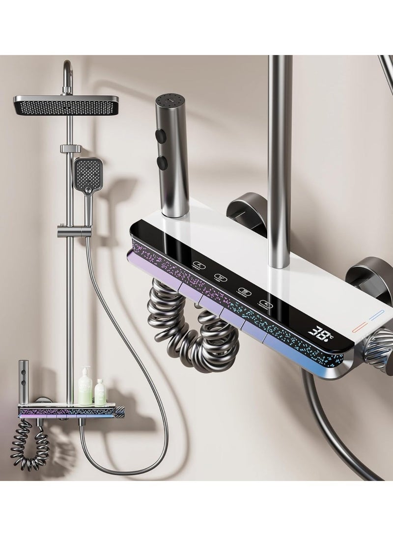 YOUWE7  Shower System Thermostatic Piano Shower Faucet Set with Digital Display Rain Shower Combo Set Wall Mounted Gray Shower System with LED Ambient Lights, 11" Head, 3 Mode Handheld, Tub Spout - Image 1