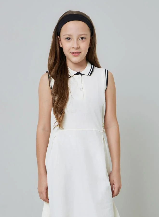 ستايلي Girls Contrast Rib Tipped Sleevless Polo Dress